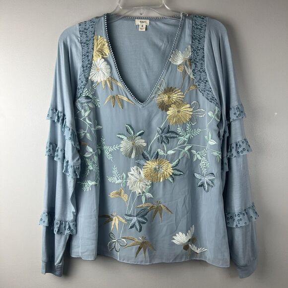 Anthropologie Tiny Frances Long Sleeve Ruffle Top Embroidered Size Small - Picture 3 of 9